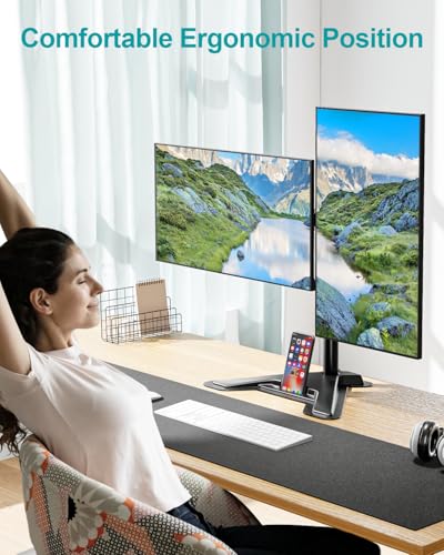 MOUNT PRO Dual Monitor Stand, Free-Standing Full Motion Monitor Desk Mount Fits 2 Screens up to 27 inches,17.6lbs with Height Adjustable, Swivel, Tilt, Rotation, VESA 75x75 100x100, Black