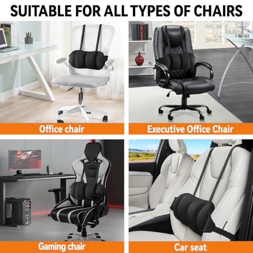 Veitail Lumbar Support Pillow for Office Chair & Car,Back Support for Office Chair,Adjustable Straps Securely Fixed Seat (Black)
