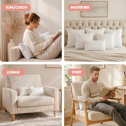 Utopia Bedding 12x20 Pillow Inserts, Set of 2, White – Indoor Decorative Throw Pillows for Bed, Sofa & Couch – Soft, Supportive & Fluffy Cushion Inserts