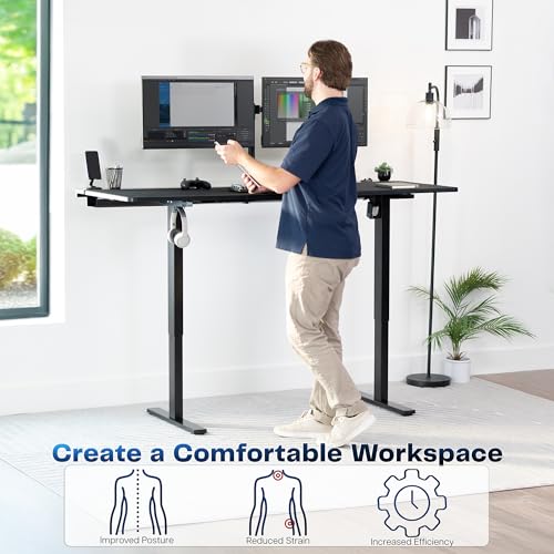 VIVO Electric 71 x 30 in Standing Adjustable Gaming Desk with Hidden Cable Trays, Full-Size Mouse Pad, Holds 220 lbs, Black Top Black Frame, DESK-KIT-1B6-P3B-71