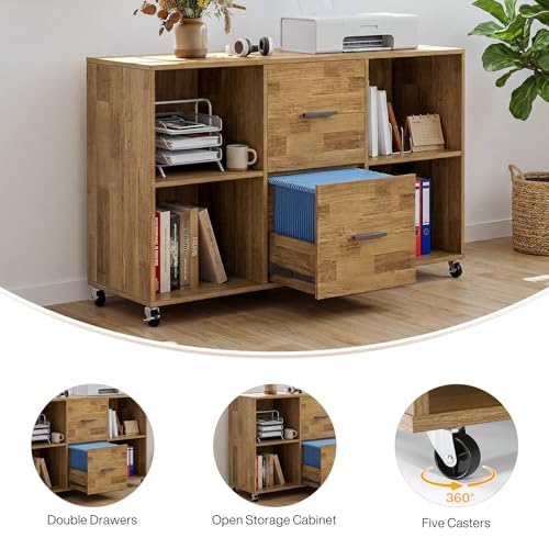 Tribesigns 63" Executive Desk with File Cabinet, L-Shaped Office Desk with Drawers and Storage Shelves, Business Combo Furniture, Computer Desk Set for Home Office, Brown