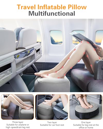 Sunany Inflatable Foot Rest Pillow for Travel, Kids/Adults Airplane Travel Pillow-Adjustable Height for Kids to Sleep While Traveling,Suitable for Airplane, Office, Home, Cars and Any Travel (1 Pack)