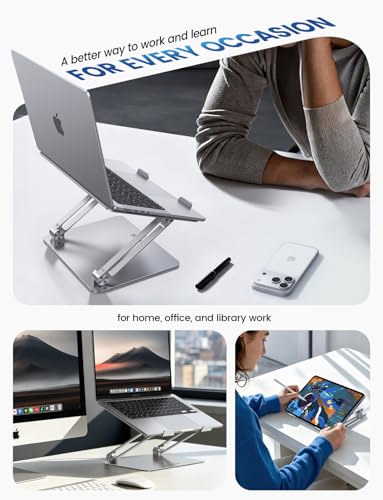 Lamicall Adjustable Laptop Stand, Portable Laptop Riser, Aluminum Laptop Stand for Desk Foldable, Ergonomic Computer Notebook Holder for MacBook Air Pro HP, Office Desk Accessories (10-17.3'')- Silver