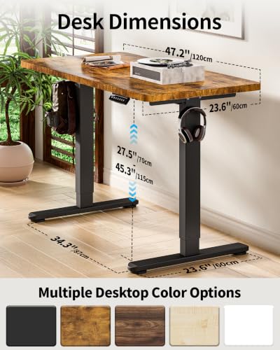 BIZUM Standing Desk Electric Adjustable Computer Desk-Stand up Desk Office Gaming Home Office Memory Desks 48x24 inches Black Frame/Rustic Brown Top