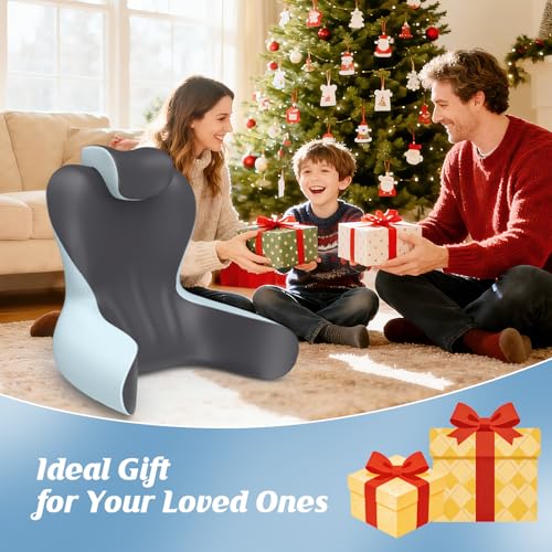 Reading Pillow for Sitting in Bed,22" H Back Support Pillow for Sitting up,Back Rest & Lumbar Support Pillows with Arms, Bed Rest Chair Cushion,Chaise Lounges Reclining,Gaming,Work,Resting(Grey&Blue)