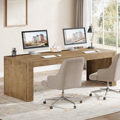 Tribesigns 79-Inch Extra Long Desk, Two Person Double Desk for Home Office, Wooden Long Computer Desk Writing Table for Office, Natural Oak