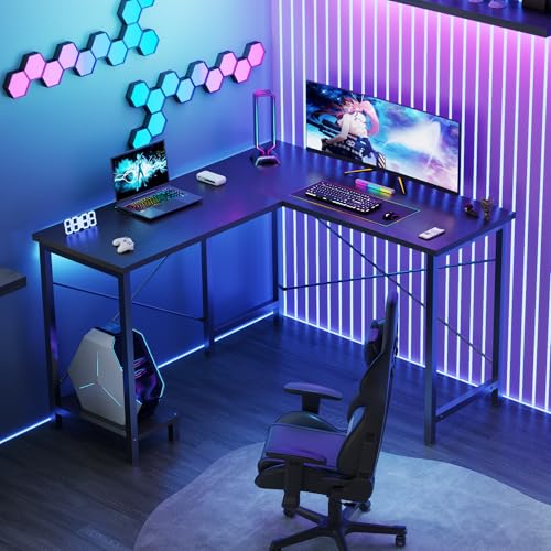 DUMOS L Shaped Desk, Computer Gaming Desks Corner Office Table with CPU Shelf for Home Study Writing Work Station 50 Inch, Sturdy Modern Design, Ideal for PC Setup, Study, and Home Office Use, Black