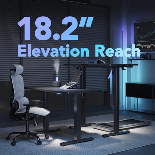 HUANUO One-Piece AI-Powered Electric Standing Desk, Smart APP, Work with Alexa & Google, Adjustable Height, 3 Memory Settings, Sedentary Reminder, Ergonomic Sit-Stand Desk, 48-inch, Black