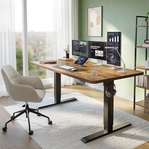 CubiCubi 55 x 28 Large Standing Desk, Height Adjustable Electric Computer Desk, 28" Deep Desktop, Sit Stand up Home Office Workstations with 4 Preset Heights, Rustic Brown
