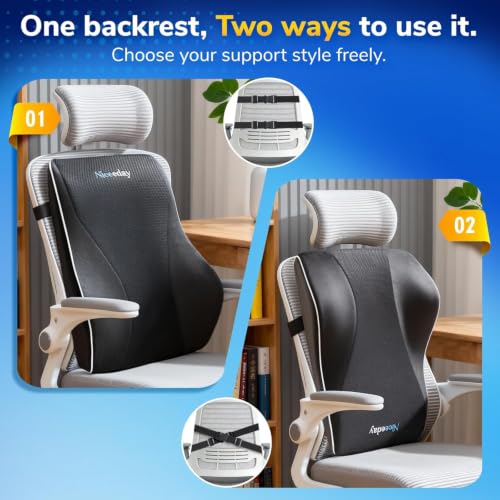 Niceeday Lumbar Support Pillow for Office Chair Car Back Support Pillow, Memory Foam Gaming Chair Desk Chair Back Cushion for Lower Back Pain Relief, Ergonomic Back Rest,Office Home Essentials