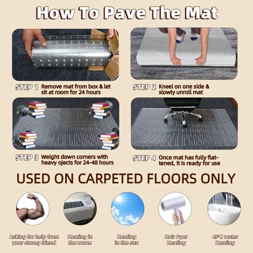 Office Chair Mat Carpet Protector: 36" x 48" Plastic Heavy Duty Computer Desk Mats with Lip for Low Flat and No Pile Carpeted Floor - Clear Rug Pad for Rolling Chairs Work Home Gaming Convex Shape