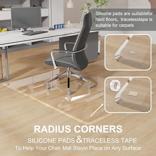 MESAILUP Beveled Edge Office Chair Mat for Carpet or Hardwood Floor 36" x 48" Clear Chair Mats for a Smooth Glide and Easy Roll On/Off, Heavy Duty and Non-Slip Pad Floor Ultimate Desk Chair Mat
