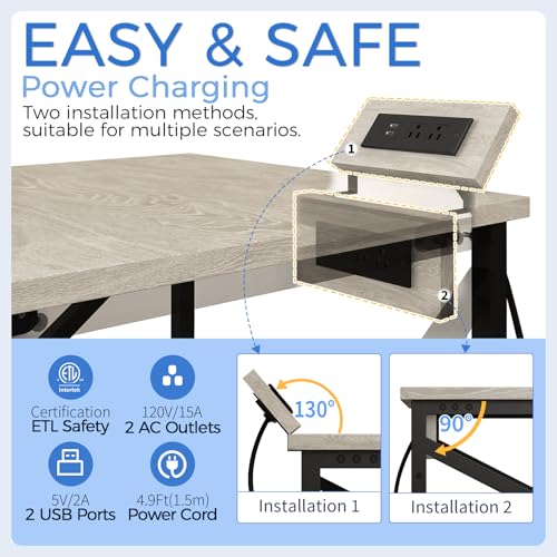 METYERRY Large Printer Stand with Power Outlet, with Storage Shelf, 2 Tier Rolling Printer Cart with Industrial Wheels, 23.6 x 23.6 Inches Printer Table for Home Office,Greige