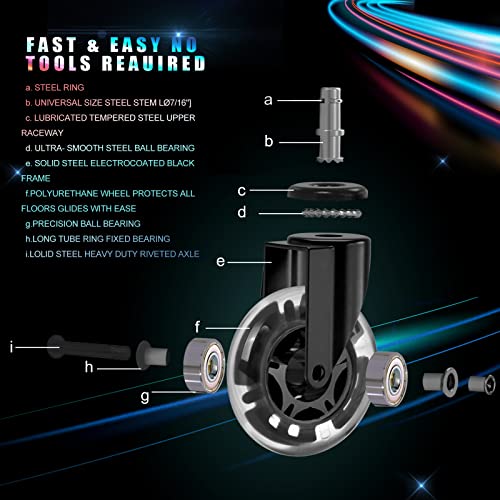 Hivexagon Office Chair Caster Set of 5 Rubber Replacement, Heavy Duty Universal Quiet Rolling Casters Fit Standard Office Chair for Hardwood Floors, Tiles and Carpet