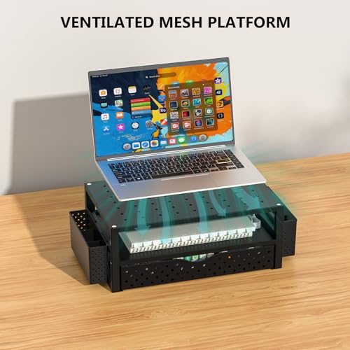 WALI Bundles Monitor Stand Riser with Drawer and 2 Pen Holders and Desk File Organizer, 4 Tier Desktop Paper Letter Tray Organizer with Drawer and 2 Pen Holders (PTT004-B+DO005DH-B)