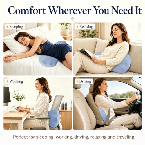 Fledano Lumbar Pillow for Sleeping, Lumbar Support Pillow for Bed for Back Pain Relief, Memory Foam Lower Back Pillow for Bed, Back Support Pillow for Side & Back Sleepers, Washable Cover