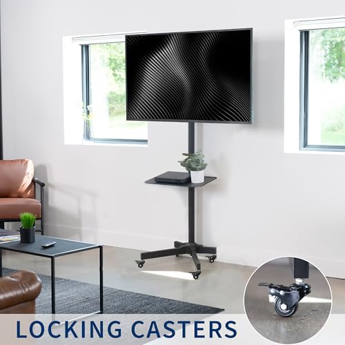 VIVO Mobile TV Cart for 13 to 60 inch Screens up to 55 lbs, LCD LED OLED 4K Smart Flat and Curved Panels, Rolling Stand with Laptop DVD Shelf, Locking Wheels, Max VESA 400x400, Black, STAND-TV04M