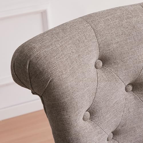 HUIMO Home Office Chair Upholstered Armless Linen Fabric Desk Chair with Wheels Adjustable Height Computer Desk Chair with Wooden Legs No Arms Swivel Chairs for Farmhouse Women Study Studio (Brown)