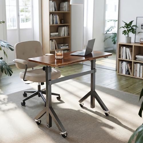 HUANUO 32'' Small Standing Desk Adjustable Heigh, Mobile Stand Up Desk with Wheels, Portable Rolling Desks for Walking Pad and Treadmill, Computer Laptop Desks for Home Office Space