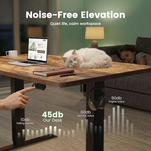 CubiCubi 55 x 28 Large Standing Desk, Height Adjustable Electric Computer Desk, 28" Deep Desktop, Sit Stand up Home Office Workstations with 4 Preset Heights, Rustic Brown