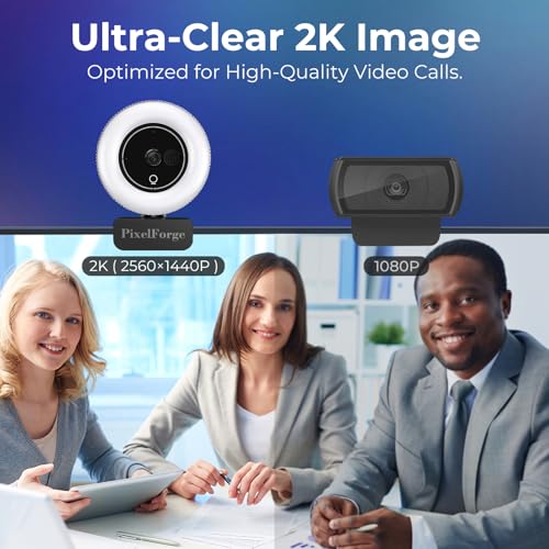 PixelForge 2K Webcam for PC with Microphone & Light & Privacy Cover, Web Camera for Desktop Computer/Laptop/Monitor/Mac, USB Streaming Camera for Zoom/Skype/Teams/Video Calling/Studying and Conference