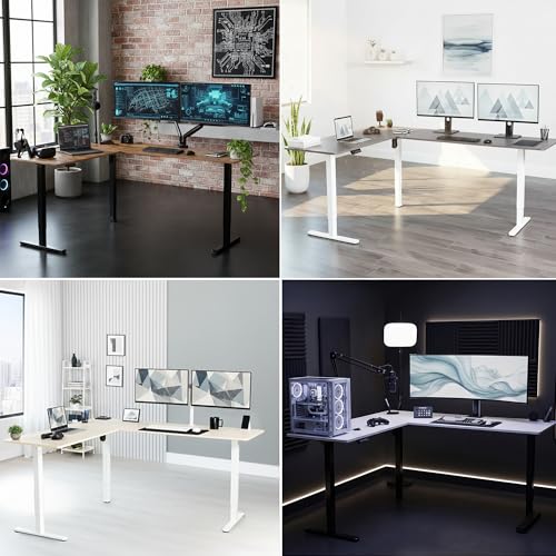 VIVO Corner Standing Desk, 75 x 63 inch Reversible L-Shaped Workstation, Electric Height Adjustment, Home, Office, and Reception Rooms, Black Table Top Black Frame, DESK-E3CTB-75
