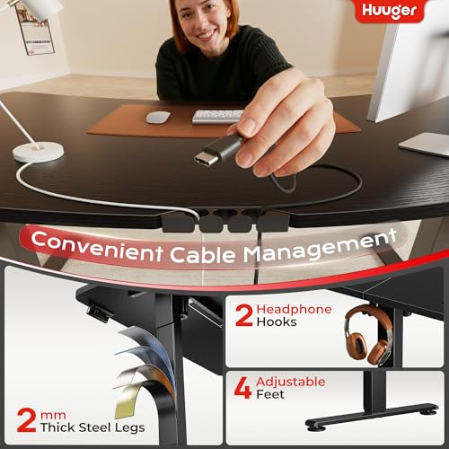 Huuger Electric Standing Desk with Power Outlets and USB-C Port, 55 X 24 Inch Height Adjustable Desk, Sit Stand Desk for Home Office, Computer & Gaming Desk with 4 Presets, Stable Steel Frame, Black