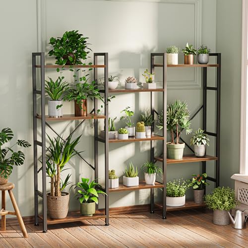 SUPERJARE Triple Bookshelf, Bookcase with 11 Open Display Shelves, Wide Book Shelf Book Case for Home & Office, 4 Tier, Brown,ABC009Z