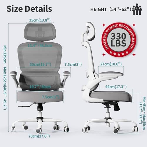 TRALT Office Chair Ergonomic Desk Chair, 330 LBS Home Mesh Office Desk Chairs with Wheels, Comfortable Gaming Chairs (White)