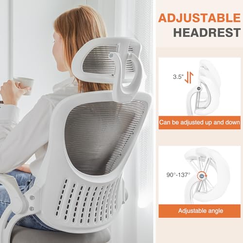 Sweetcrispy Home Office Managerial Executive Chair, High-Back Mesh with Adjustable Headrest, Flip-up Armrest Comfortable Lumbar Support, Comfy Arms for Bedroom,Study,Student