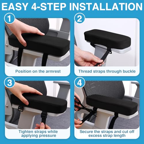 Smiry Ergonomic Office Chair Armrest Pads, Memory Foam Arm Rest Covers, Non-Slip Armrest Cushion with Adjustable Buckles and Straps, Elbow Relief for Desk, Gaming & Wheelchair (Black, Set of 2)