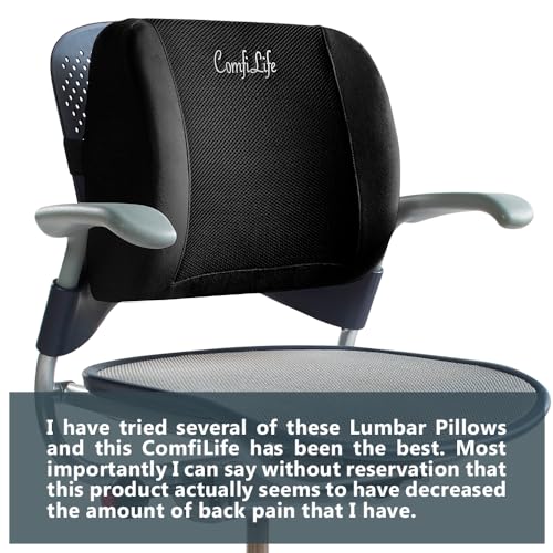 ComfiLife Lumbar Support Back Pillow Office Chair and Car Seat Cushion - Memory Foam with Adjustable Strap and Breathable 3D Mesh (Black)