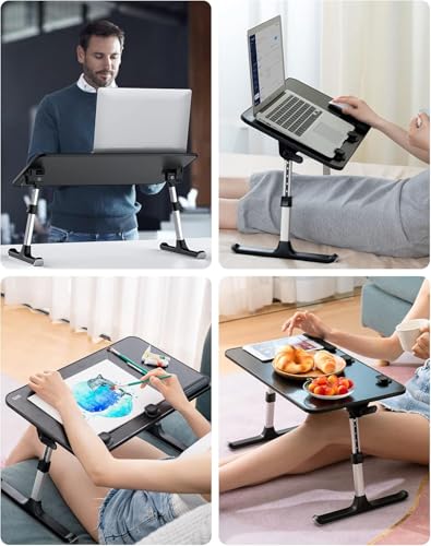 SAIJI Height & Angle Adjustable Laptop Stand for Bed, Lap Desk Bed Tray Table, Light Weight Foldable Portable Laptop Table for Couch Sofa Chair Floor Desk for Adults, Kids (52*30cm Black)
