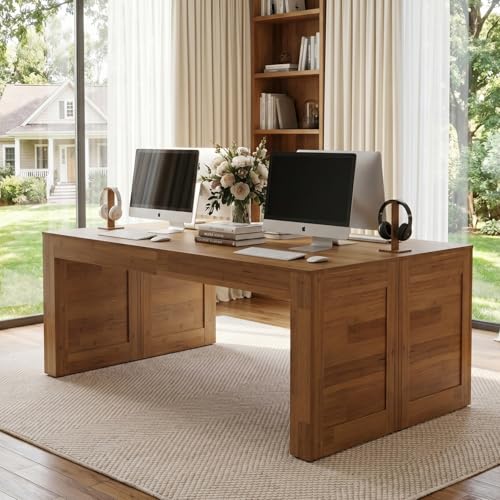 Tribesigns Two Person Desk, 78.7-Inch Extra Long Desk, Farmhouse Double Computer Table, Large Writing Gaming Workstation for Home Office, Brown