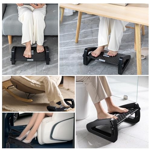 ZLMHYYM Foot Rest for Under Desk at Work - Six Heights Adjustable Under Desk Footrest - Ergonomic Foot Stools for Under Office Desks - Desks Foot Rest with Massage Rollers - Leg Rest for Chair (Black)