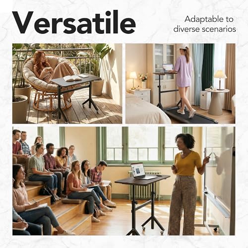 HUANUO 32'' Small Standing Desk Adjustable Heigh, Mobile Stand Up Desk with Wheels, Portable Rolling Desks for Walking Pad and Treadmill, Computer Laptop Desks for Home Office Space