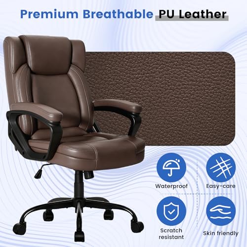 WAYTRIM Ergonomic Office Chair Home Office Desk Chair Comfy High Back Swivel Computer Chair Leather Managerial Executive Rolling Chair with Lumbar Support, Adjustable Height (Brown)