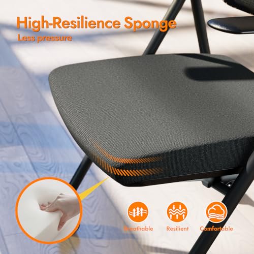 FYLICA Stackable & Foldable Office Chair Set of 2, Folding Desk Chair with Flip-Up Armrest, Breathable Mesh, Thick Seat Cushion & Rocking Backrest, Conference Room Chair with Wheel (Black)