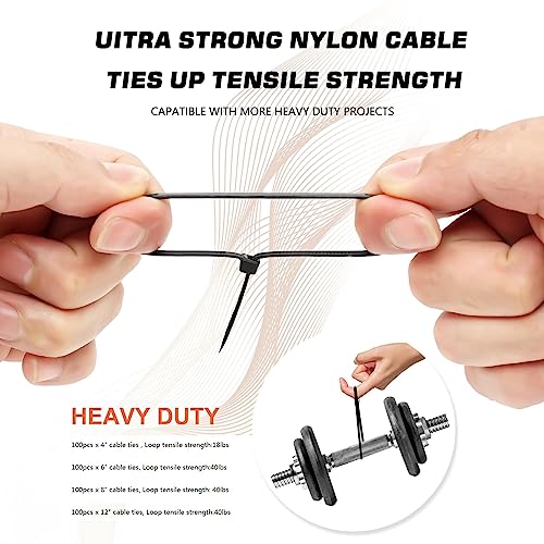 Cable Zip Ties,400 Pack Black Assorted Sizes 12+8+6+4 Inch,Multi-Purpose Self-Locking Nylon Cable Cord Management,Plastic Wire Ties for Home,Office,Garden,Workshop. By HAVE ME TD