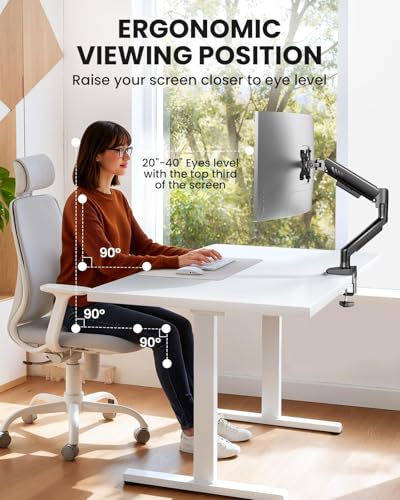ErGear Single Monitor Arm, Fully Adjustable Monitor Mount for 13–34 Inch Screens, Fast Install Computer Monitor Stand with Tool-Free VESA Mount, Cable Management, Holds 19.8 lbs, Max VESA 100x100mm