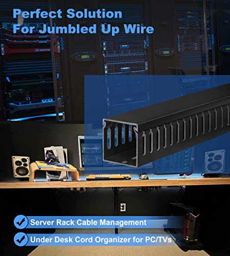 ZhiYo 2x2in Cable Raceway, 6ft Server Rack Cable Management Under Desk Cord Organizer, Electrical Safe PVC Cable Hider Open Slot Wire Raceway for Network/PC/TVs, Wire Duct Black