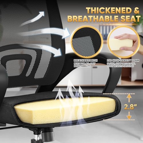Magshion Ergonomic Office Chair 10 Pack, Mid-Back Mesh Desk Chair, Adjustable Swivel Computer Chair with Lumbar Support & Breathable Backrest for Gaming, Work, Study, 300 Lbs Capacity, Black