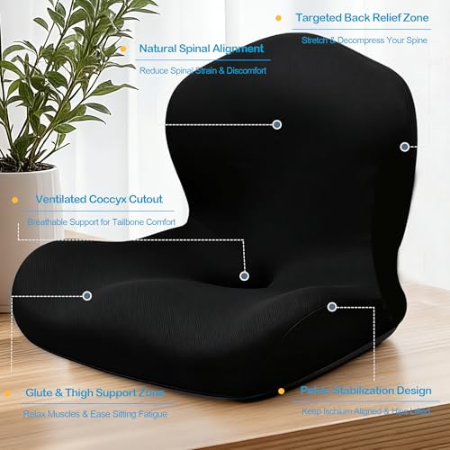 BANKQF Seat Cushion for Office Chair and Car, L-Shaped Ergonomic Car Seat Cushions, Memory Foam Chair Cushion, Lumbar Support Pillow for Wheelchair, Car, Home, Office, Desk, Black