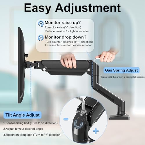 ErgoFocus Single Monitor Mount Arm Fits up to 32 Inch, Desk Mount Holds 4.4-19.8lbs Computer Screen, Full Motion Monitor Desk Mount, VESA Mount 75x75, 100x100