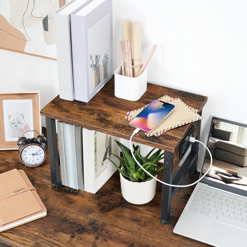 HOOBRO Printer Stand for Desk, Desktop Printer Stand with Charging Station, Small Printer Table with Storage Hook, Under Desk Printer Cart, File Rack for Home Office BF01UPS01