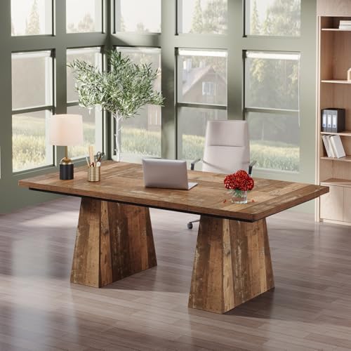 Tribesigns 63-Inch Executive Desk, Large Office Computer Desk with Double Pedestal, Modern Simple Workstations Writing Table Conference Table Business Furniture for Home Office, Espresso Brown