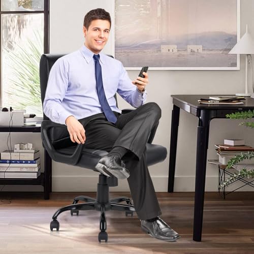 CLATINA Leather Office Executive Chair with Lumbar Support and Padded Armrestes, Swivel Rolling Ergonomic Mid Back Computer Task Desk Chair for Home, Conference, Waiting Room, Black, 8 Pack