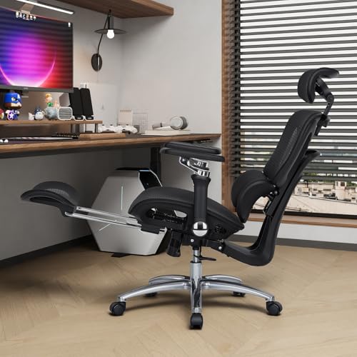 MALOL Ergonomic Office Chair, 400lbs High Back Mesh Desk Chair with 6D Armrests, 3D Headrest, Adjustable Lumbar Support, Seat Depth Adjustment, Tilt Lock, Metal Base & PU Wheels, Black