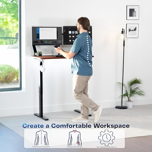 VIVO Electric 43 x 24 in Standing Desk, Memory Height Adjustment, 1B Series, Holds 220 lbs, Dark Walnut Top, Black Frame, DESK-1B4D