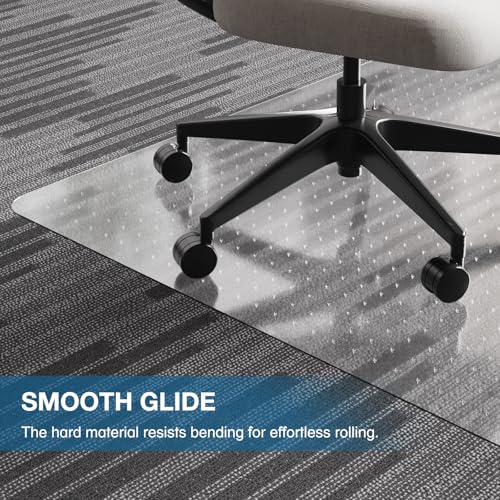 FUNMAT Chair Mat for Carpet, 46" x 60" Desk Chair Mat for Carpeted Floors, Non-Slip Office Vinyl Mat for Carpet with Studded, Easy Glide Heavy Duty Floor Protector Mat for Home Office, Clear